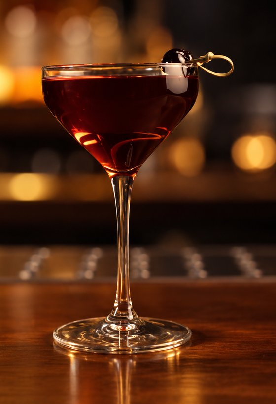 Manhattan cocktail with a cherry garnish