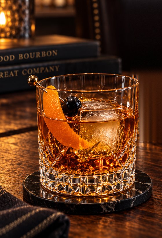 Old Fashioned cocktail with orange peel